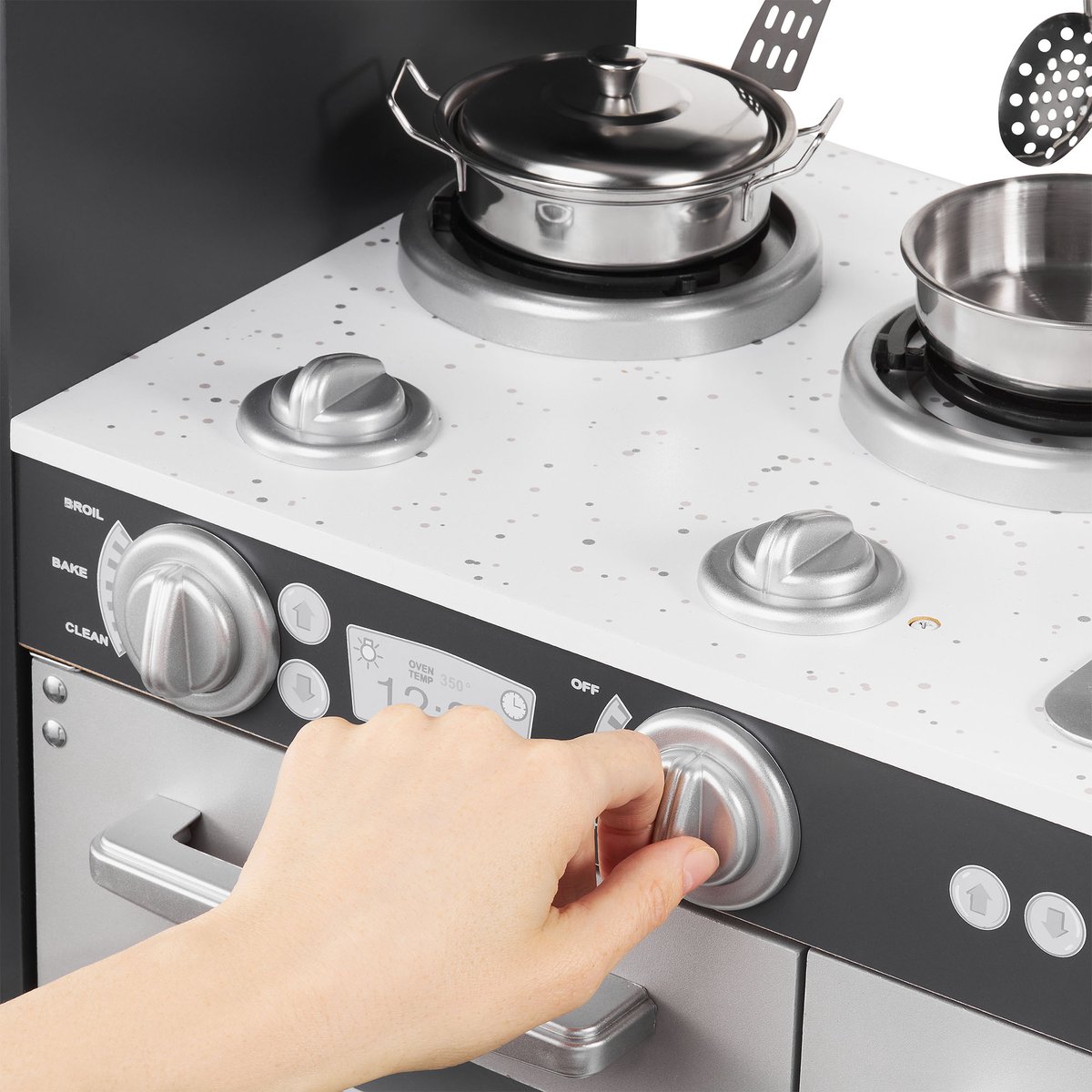 Keukentje Mamabrum XL Speelgoed houten speel keuken kinderkeukentje Speelkeuken eten speelgoedkeukentje Met accesoires pannen keukengerei set speelkeukentjes en toebehoren koken keukenschort keukenset kinderen voor ook 2 jaar, Hout, Grijs — afbeelding 12