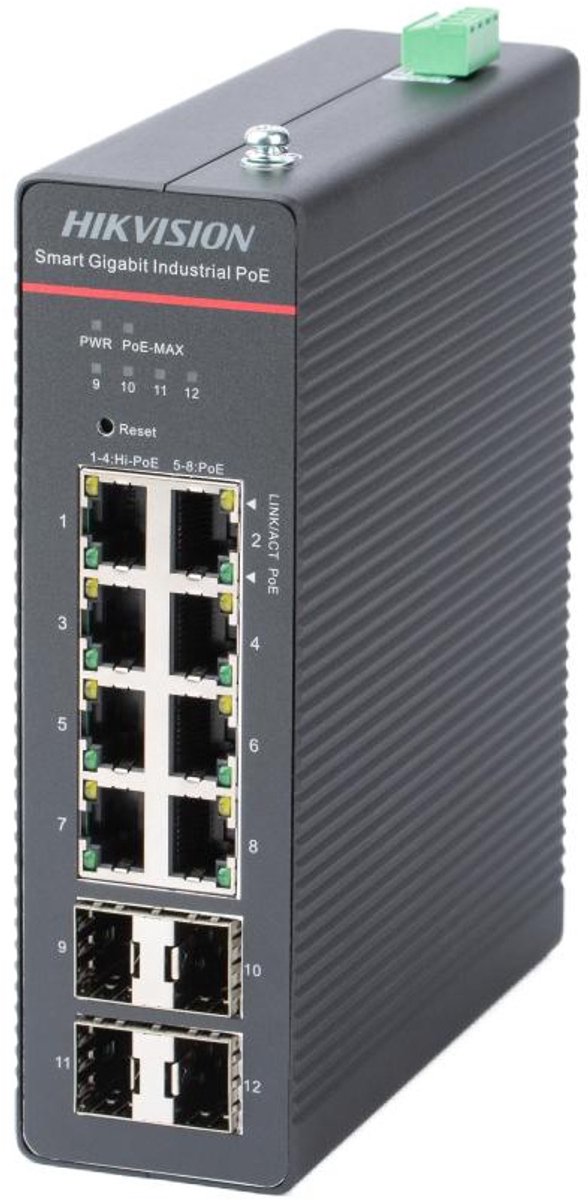 Hikvision DS-3T1512HP-SI-8P4F netwerk-switch Managed Gigabit Ethernet (10/100/1000) Power over Ethernet (PoE) Zwart