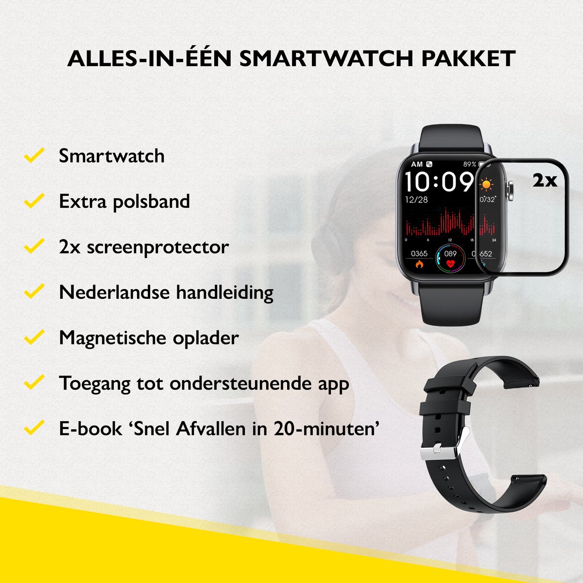 Afbeelding 3 van Zoluko Smartwatch voor Mannen & Vrouwen - Incl. Reserve Armbandje, Screenprotector en E-book - Sporthorloge met Fitness Tracker – Stappenteller Horloge – Fitness Watch – Zwart