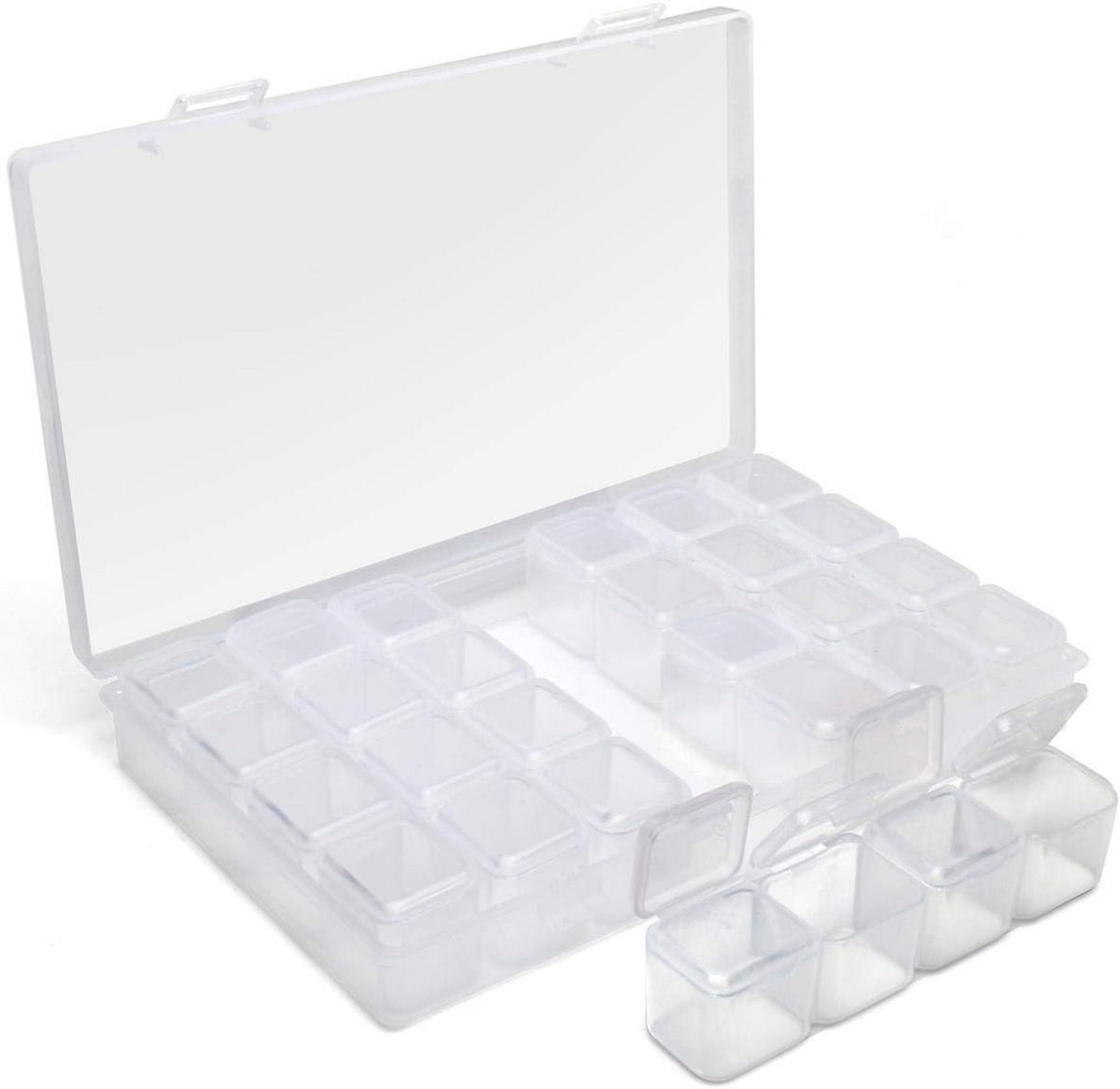 Opbergdoos voor kunstaccessoires - 28 potjes - Transparante kunststof organizer voor sieraden, diamantschilderij en borduurwerk