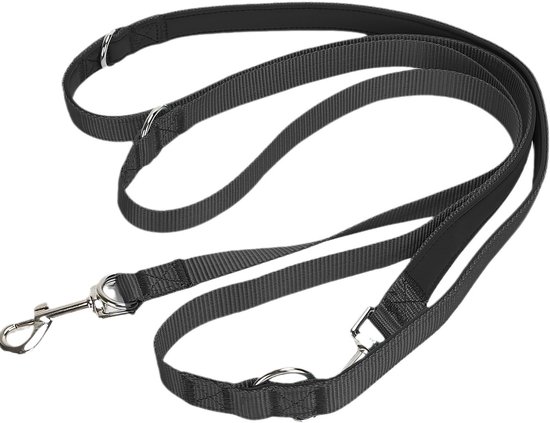 Hondenriem - Verstelbaar Handsfree hondenriem - nylon dubbele looplijn van 243 cm - Multifunctionele hondenriem - Sterke, stevige trainingsriem - Voor kleine, middelgrote of grote honden (zwart)