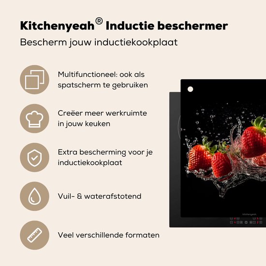KitchenYeah® Protection plaque induction 60x55 cm - Fraise - Eau - Fruit - Rouge - Protege plaque de cuisson - Couvre plaque induction - Protecteur d'induction - Cuisine