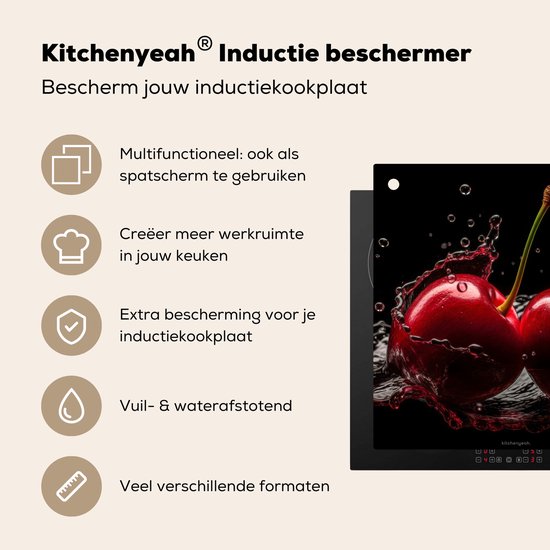 KitchenYeah® Protection plaque induction 60x55 cm - Cerises - Fruits - Eau - Protege plaque de cuisson - Couvre plaque induction - Protecteur d'induction - Cuisine
