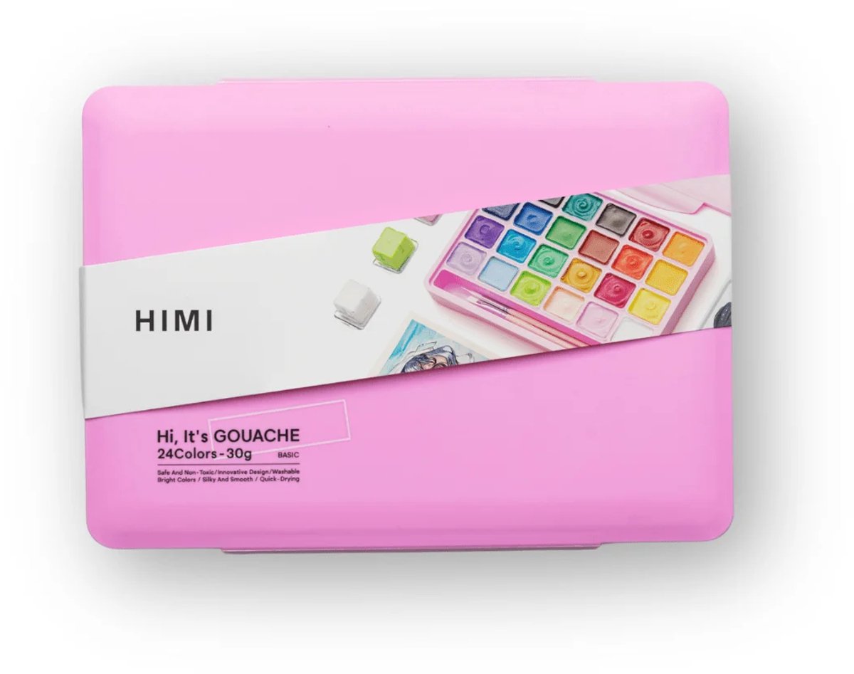 HIMI - Gouache - set van 24 kleuren - 30g - 3 penselen - Roze — afbeelding 6