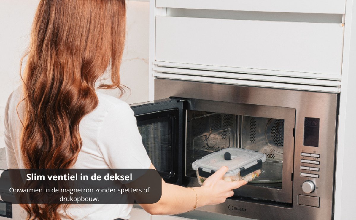 VDN Glazen Meal Prep Bakjes met Silicone Sleeve – 10 Delige Set Vershoudbakjes van Borosilicaatglas – Luchtdicht & BPA Vrij – Magnetron met Ventiel, Oven, Vriezer & Vaatwasser Bestendig – 5x1040ML & 5x370ML — afbeelding 2