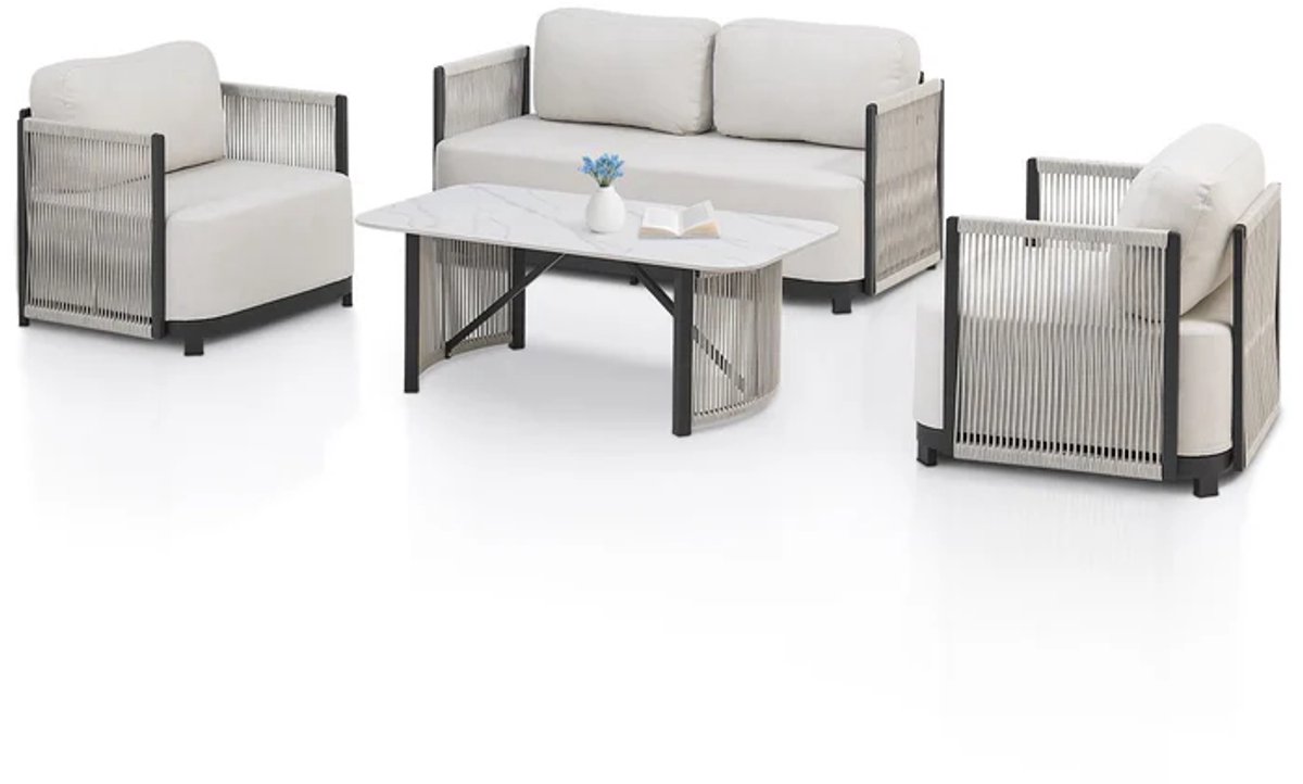 Tuinmeubelset in beige met Curacao-design van Juskys.
