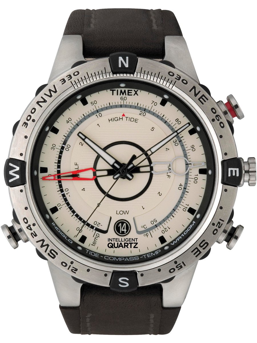 Timex Tide-Temp-Compass T2N721 Horloge - Leer - Bruin - Ø 44.6 mm