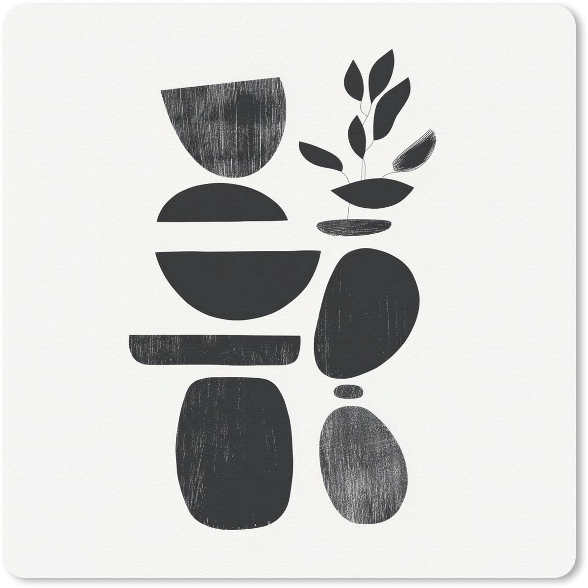 Muismat 20x20 cm - Mousepad Japandi - Zwart - Abstract - Muismatten