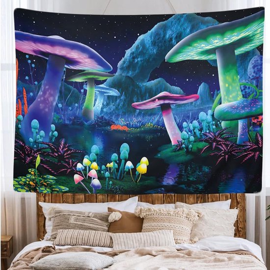 Ulticool - Psychedelic Mushroom Heaven - Tapisserie - 200x150 cm - Groot tapisserie - Affiche