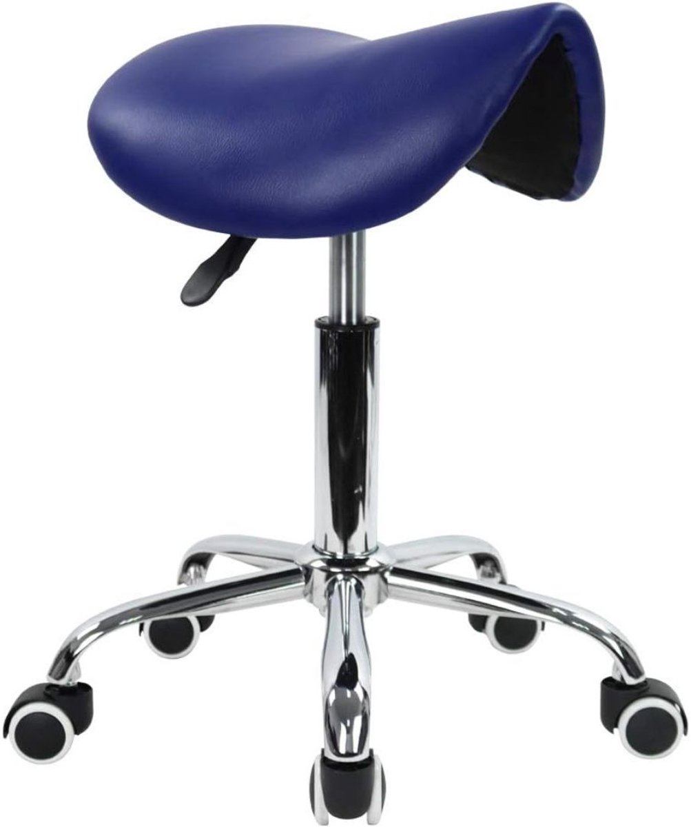 CRLYN® Zadelkruk op Wielen - Kapperskruk Ergonomisch - Tabouret - Blauw