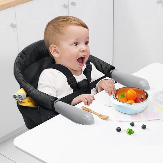 Opvouwbare Babystoel voor Tafel - Kinderstoeltje en Zitverhoger - Ideaal voor Thuis en Reizen - Veilig, Comfortabel en Gemakkelijk te Installeren, Zwart van Angoo. — afbeelding 3