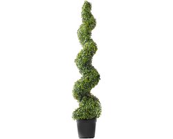 Kunstmatige Buxus Vormboom, 152,4 Cm 2-Delig,Spiraalvormig Ontwerp met Extra Bladeren, Pot en Kleine Decoratie，Uv-Bestendig voor Binnen- en Buitendecoratie