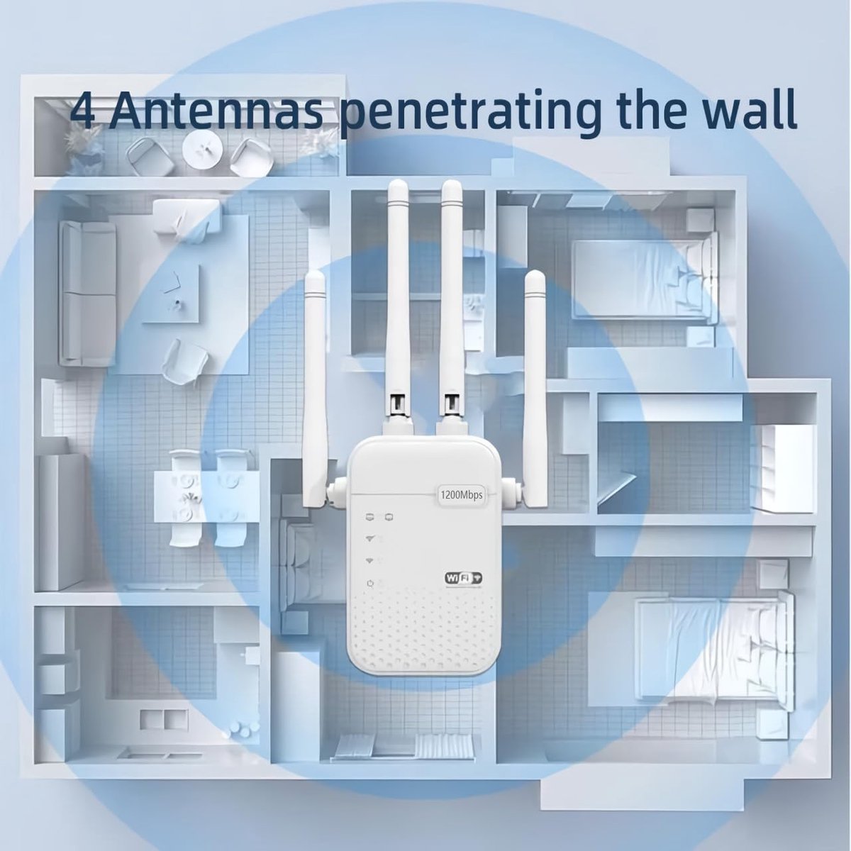 Afbeelding 2 van Net Booster, Netboost pro WiFi Extender 2024, Signaal versterker Repeater voor Thuis & Buiten, WiFi Range Extender 1200Mbps (8999sq.ft), WiFi 2.4&5GHz Dual Band WPS Draadloos Signaal Sterke Doordringbaarheid