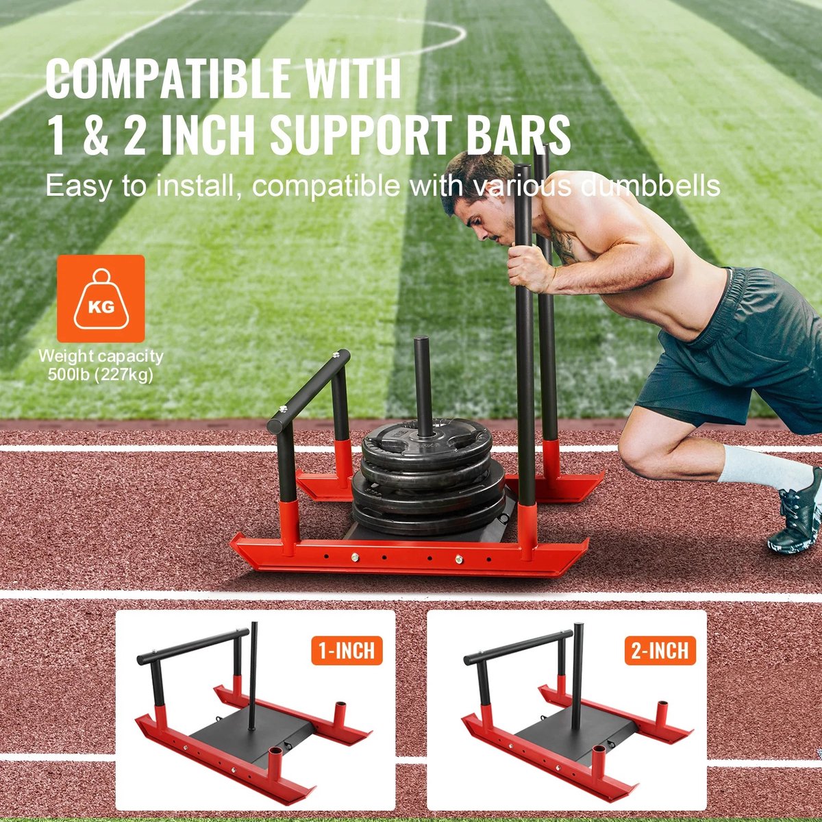 Afbeelding 3 van Rustive Hometrainer - Fitness - Home Gym - Gewichtstrainingsslee met Handvat - Pull Push Power Slee - Rood / Zwart
