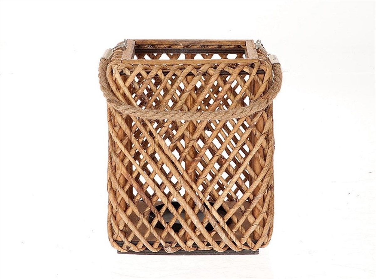 Lantaarn met glas 20x20x25cm bruin
