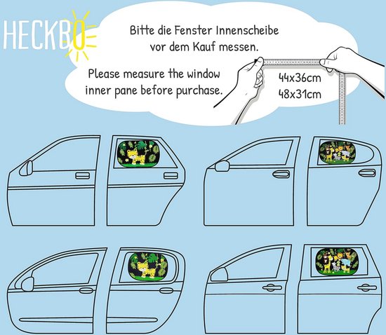 Zonneklep Auto Jungle Dieren Motief - UV-bescherming voor Kinderen - 2 Stuks met Zuignappen - 48x31cm van Merkloos — afbeelding 4
