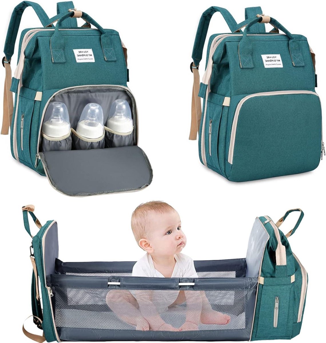 Diaper Bag Backpack with Changing Pad, Water Repellent, Large Capacity - Green, One Size