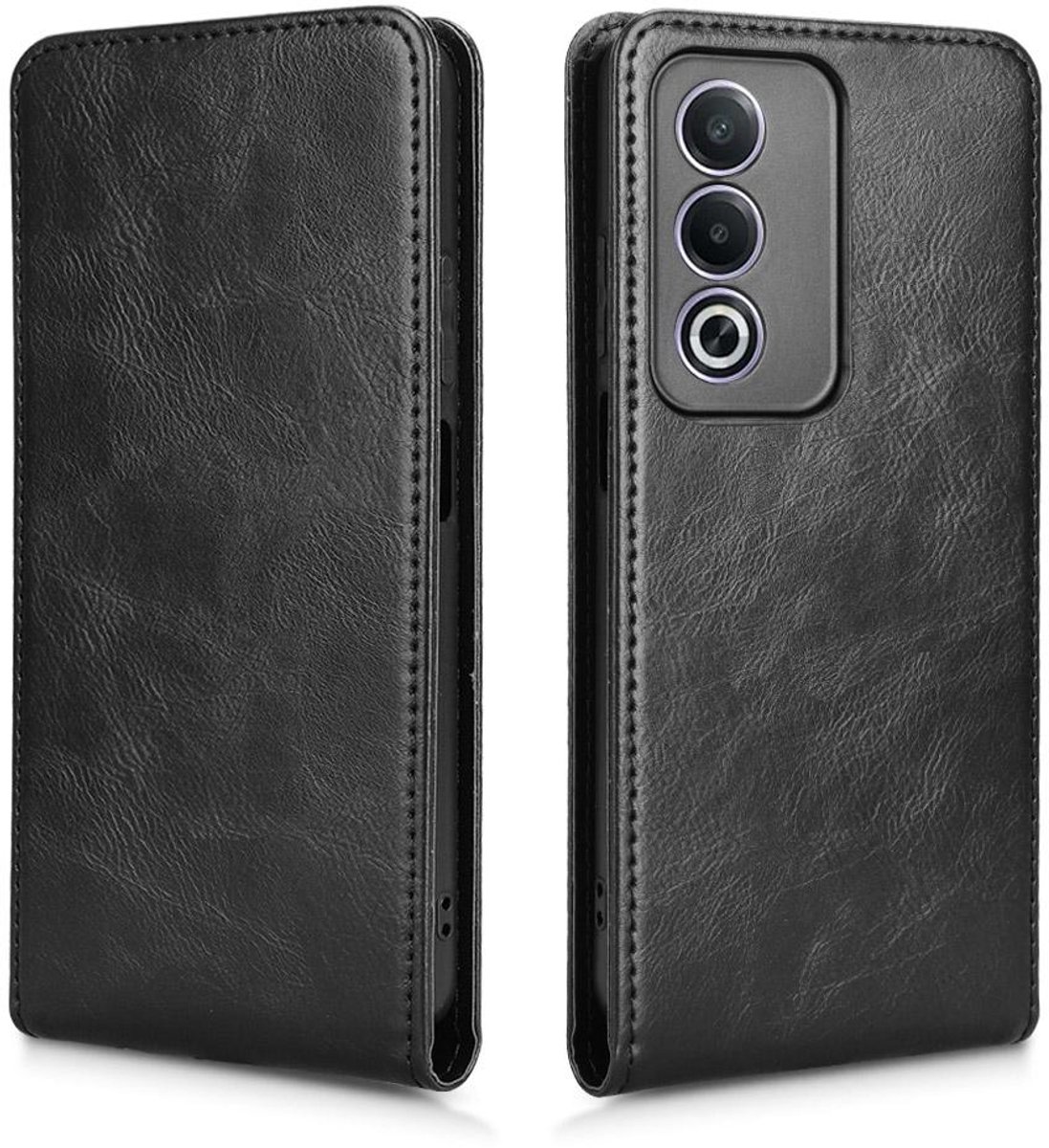 Hoesje geschikt voor Oppo A80 - Phonesta Leather Vertical Flip Wallet Case - Zwart