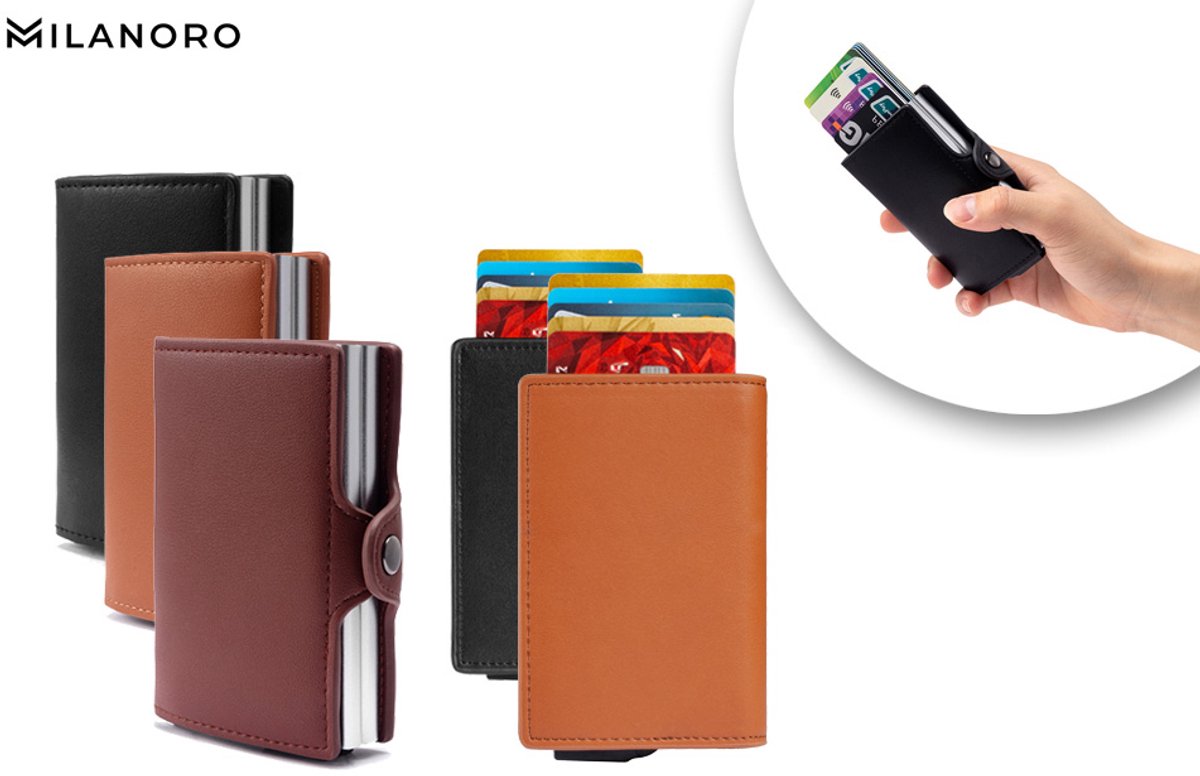 Milanoro - Compacte bankkaartbeschermer met RFID-blokkeertechnologie - Cognac - Dubbele bankkaartbeschermer