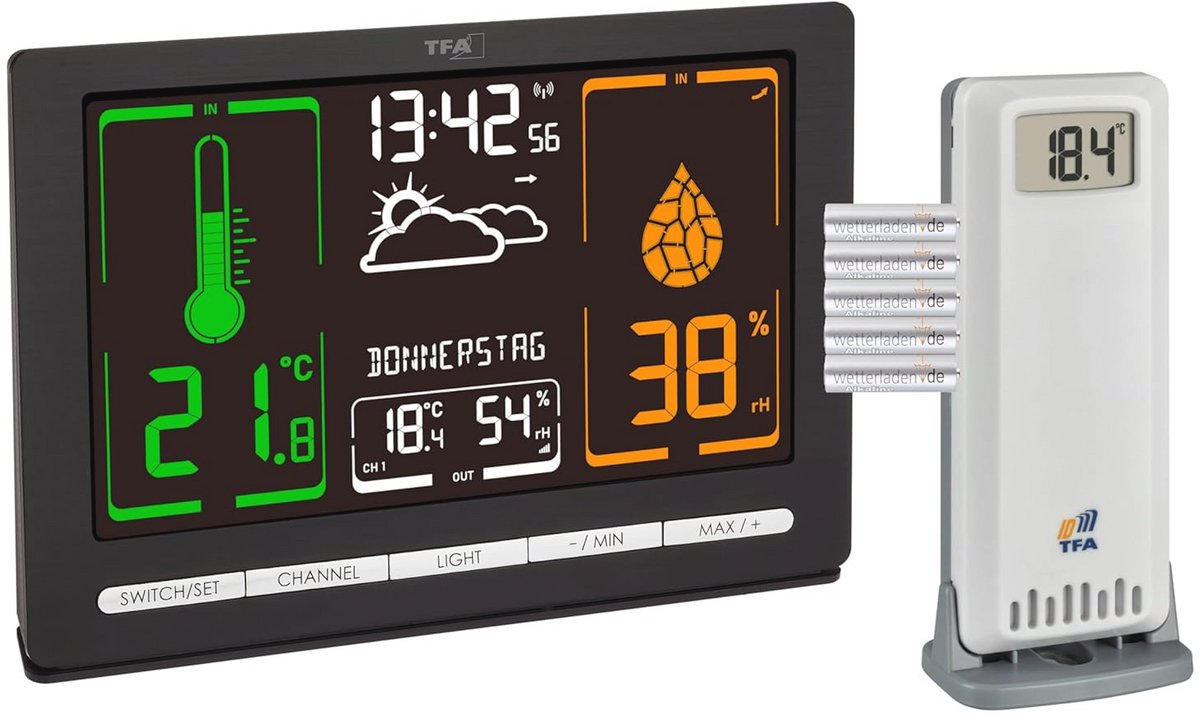 Digitaal Weerstation met Kleurenwisselend Display en Buitensensor voor Temperatuur en Vochtigheid