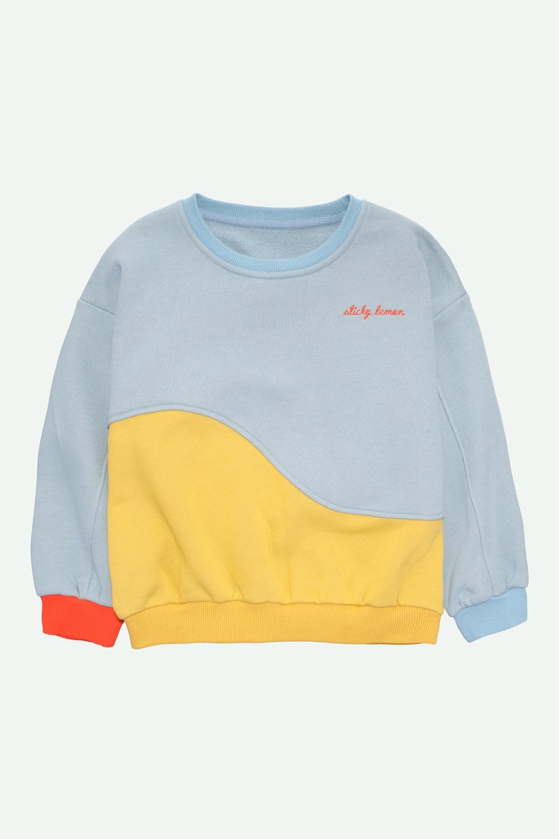 Sticky Lemon - trui - kleurblokken - zissou blauw + rietgroen