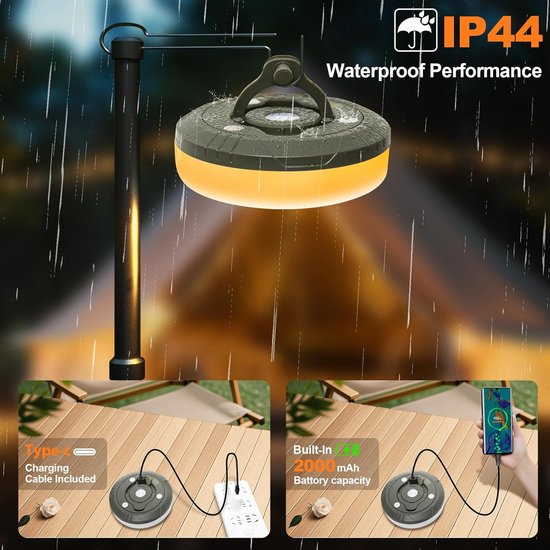Camping Lichtsnoer - 10 Meter - IP44 Waterdicht - Oprolbaar - Oplaadbaar - Warm-Wit - Verlichting Buiten Slinger - Lampjes - Lampenslinger - Kampeerlamp - Tentlamp van Luca Lighting — afbeelding 3