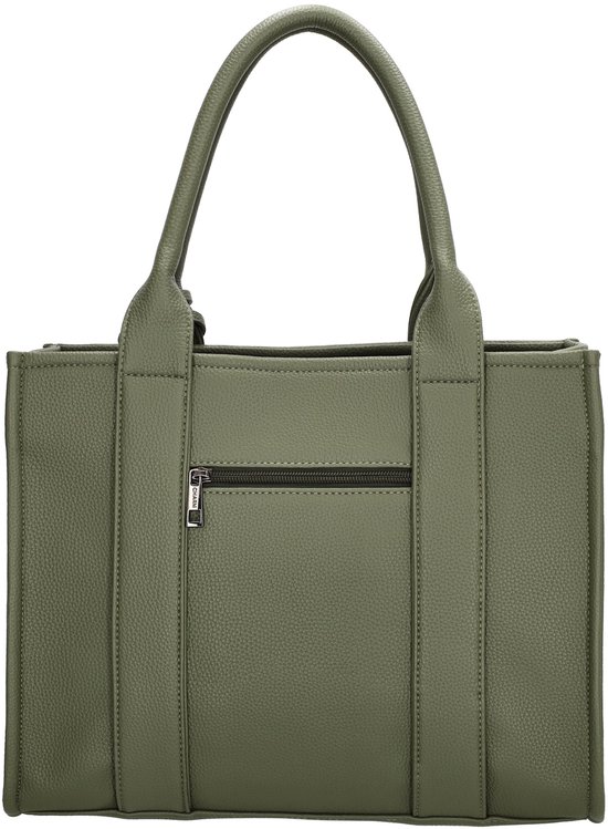 Natuur groen tote bag met verticale naden, handvatten en een ritsvak aan de achterkant.