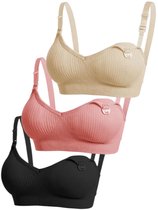 GXXGE 4 Pack Nursing BH voor Borstvoeding Moederschap Bras Push Up Zijde Naadloze Zwangerschap Bralette Ondergoed, 4 stuks (Zwart Beige Rosered Wit), S
