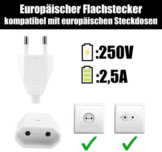 8 stuks Schuko-hoekstekker plat, Schuko-platte stekker 250 V (16 A
