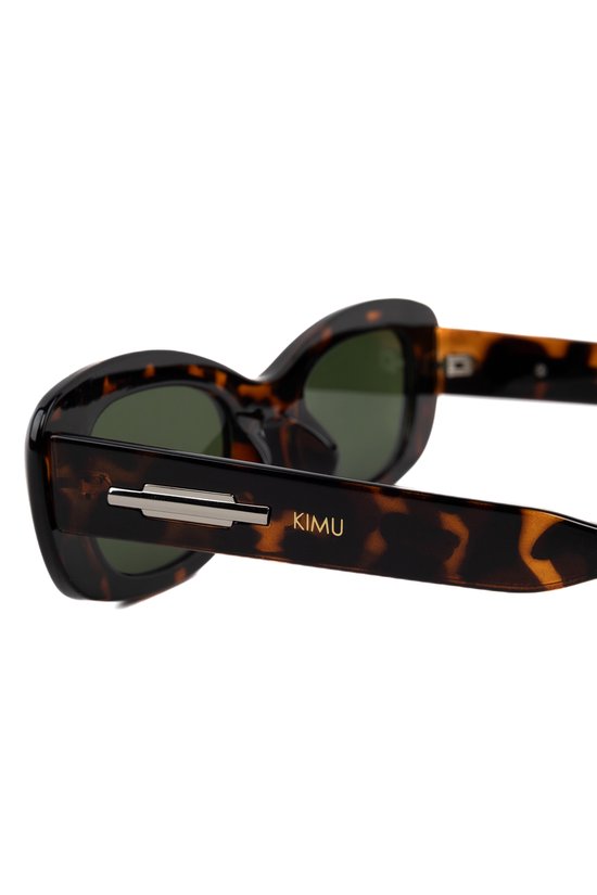 KIMU Zonnebril Y2K Rond Cat Eye - Tortoise Bruin Montuur - G15 Groene Glazen - Dames Kunststof Vintage Smal 90's Smalle Retro Ronde Cateye Influencer Festival van KIMU — afbeelding 3