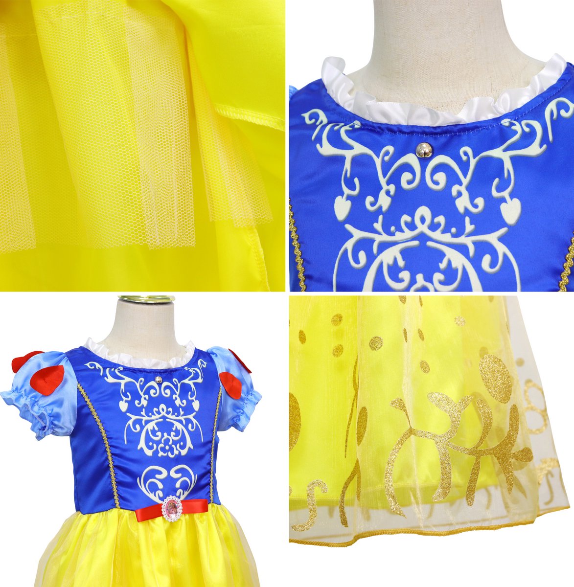 Joya Kids® Sneeuw Prinses Verkleedjurk Meisjes | Prinsessenjurk Blauw en Geel met Accessoires | Kroon, Staf, Handschoenen & Sieraden | Verkleedset Prinses Meisje | Carnaval & Verjaardag | — afbeelding 8