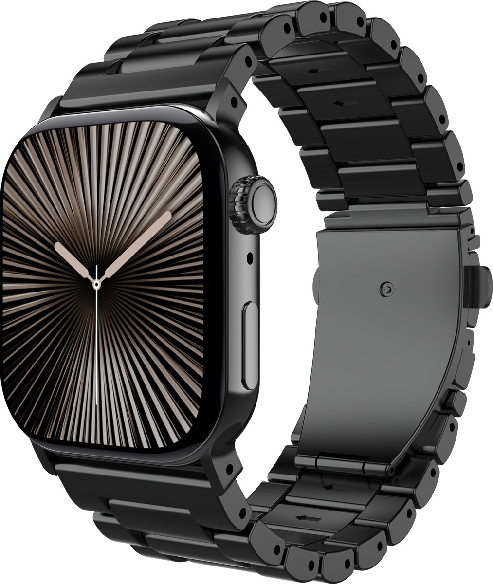 Cazy horlogebandje geschikt voor Apple Watch Bandje (Titanium) - Smartwatchbandjes (+Horloge inkortset) - Universeel bandje geschikt voor Apple Watch 44/45/46/49 mm - Zwart