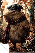 Stijlvolle capibara in herfstbos - Capibara buitenposter - Tuinmuurdecoratie dieren - Hyperrealisme - Poster voor tuinmuren - Tuinposter voor schutting - tuinposter 40x60 cm