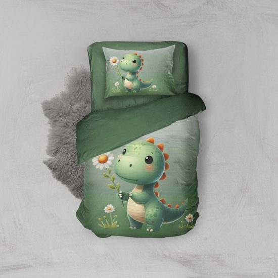 Eleganzzz Kinder Dekbedovertrek Sleeposaurus - Dino Dekbedovertrek - Green - 140x200/220cm - Dekbedovertrek Kinderen - Micropercal - Eenpersoons — afbeelding 5