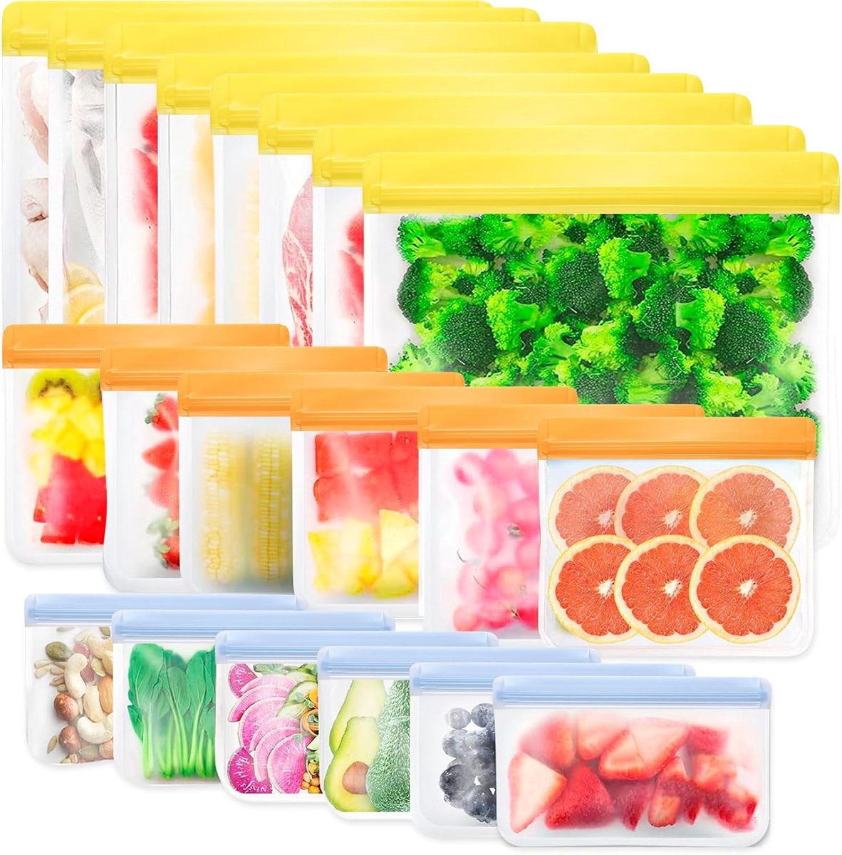 Vrieszakken - Herbruikbare Siliconen Ritszakken voor Voedselbewaring, Groenten, Fruit, Snacks en Sandwiches - Ideaal voor Op Reis