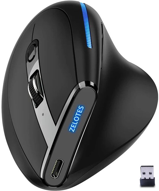 Draadloze verticale muis - Bluetooth-verbinding - Full Color Light 8-toetsenprogrammering - Gamingmuis met 2400 DPI - Batterij van 730 mAh