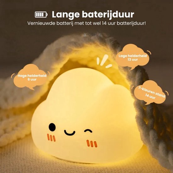 Oplaadbaar RGB Wolken Nachtlampje Voor Kinderen - Nachtlampje Baby - Dimbaar en Draadloos - Siliconen - Timer- en geheugenfunctie - USB Oplaadbaar Nachtlampje Volwassenen van Merkloos — afbeelding 4