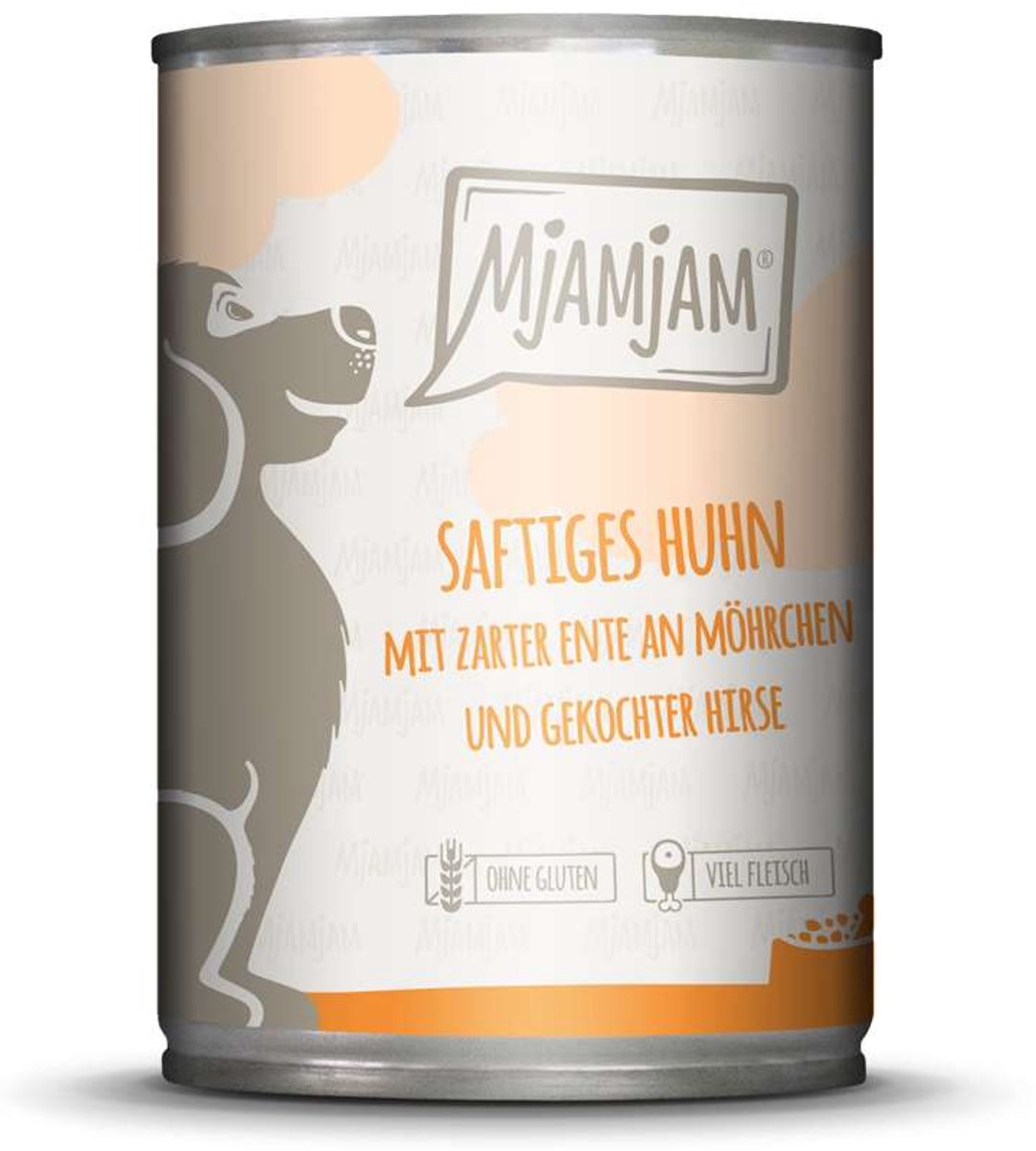 MjAMjAM MjAMjAM Dog - Heerlijke maaltijden blik 6x400g - Kip, eend, wortelen & gierst