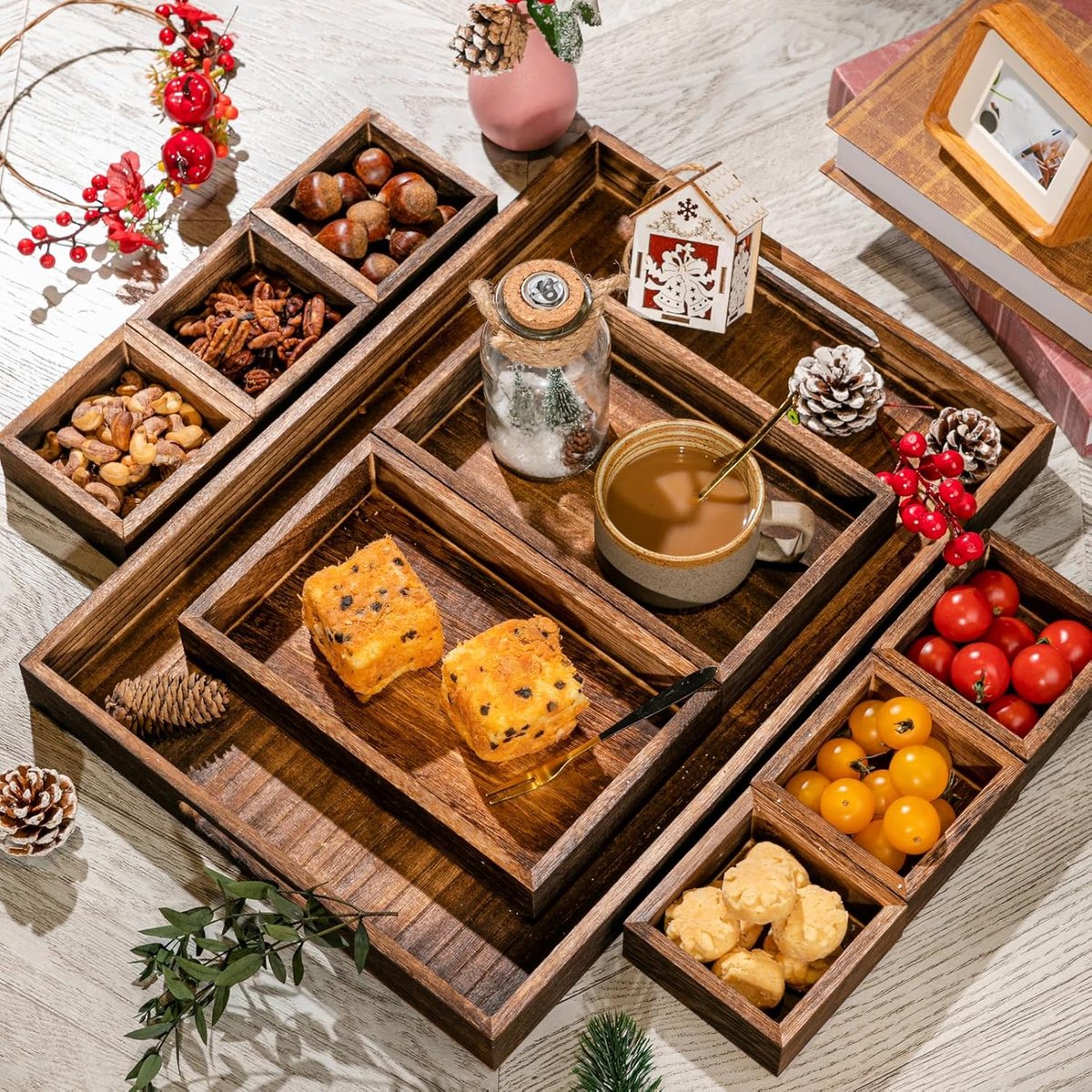 Houten dienblad, rechthoekig, fruitthee, ontbijtbord voor thuis, hotel, café, coffee, kantines, zwarte lak (30 x 20 x 2 cm