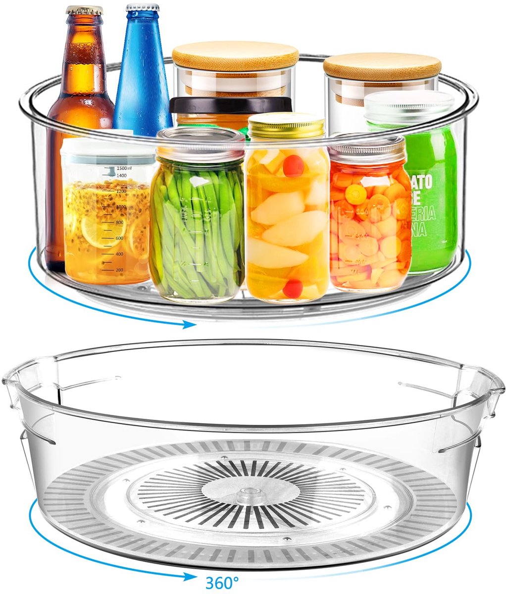 Unyqoos® Multifunctioneel Draaibaar Keuken- en Opslagorganizer Set, 24 cm en 28 cm, Transparant, 360 Graden Rotatie, 2 Stuks