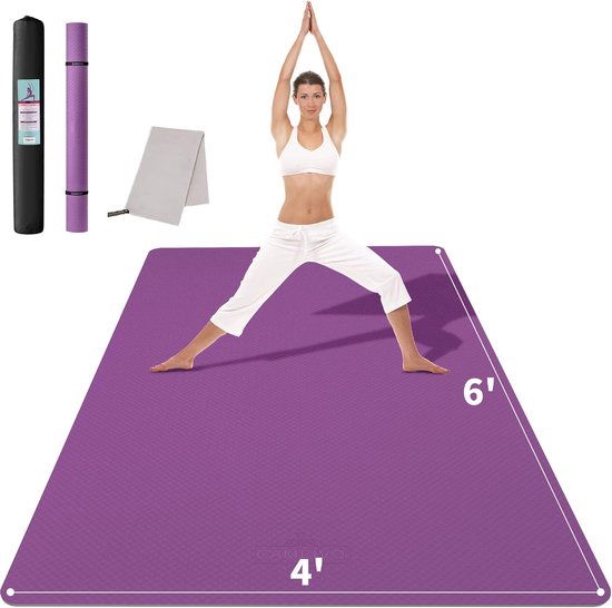 Yogamat XXL, yogamat, 183 cm x 122 cm x 6 mm, trainingsmat, fitnessmat, extra dik, brede sportmat, antislip, TPE-gymnastiekmat met handdoek, voor pilates, gym, thuis, workout