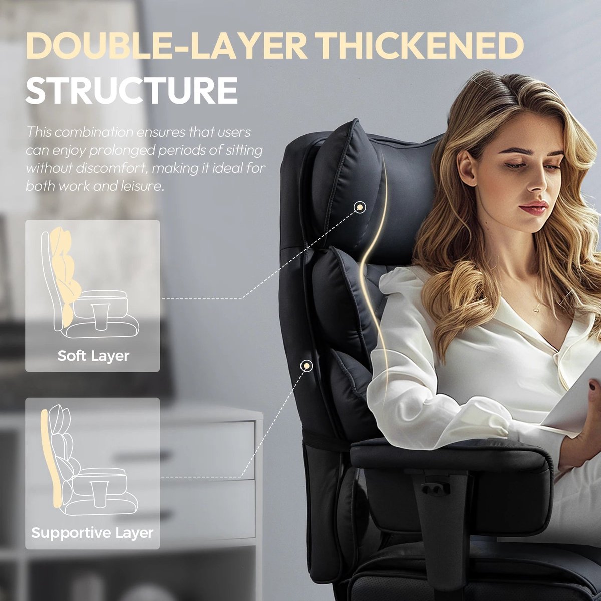Ergonomische Bureaustoel - Loungestoel - Gamingstoel - met Pocketvering - en Lendensteun - Verstelbare Hoge Rugleuning - Comfortabele Kantoorstoel - met Armleuningen - Draai- en Roldesign - Voor Gaming & Thuiswerken - Bruin – foto 3