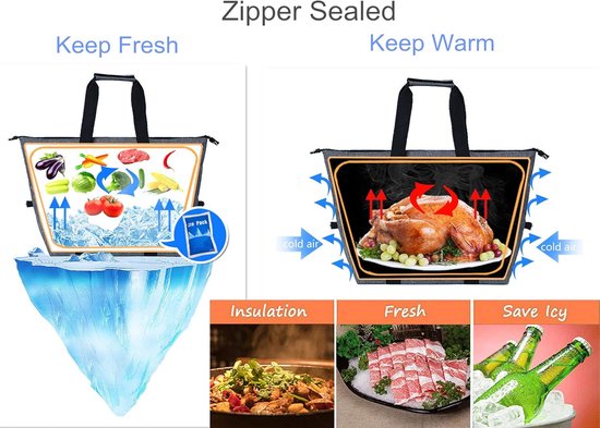Opvouwbare koeltas -15L - Multifunctionele geïsoleerde PEVA-koeltas - Boodschappentas - Picknicktas - Isolatie zak - voor BBQ , vissen , buitenactiviteiten - 47*29*30 cm - rood van Merkloos — afbeelding 5