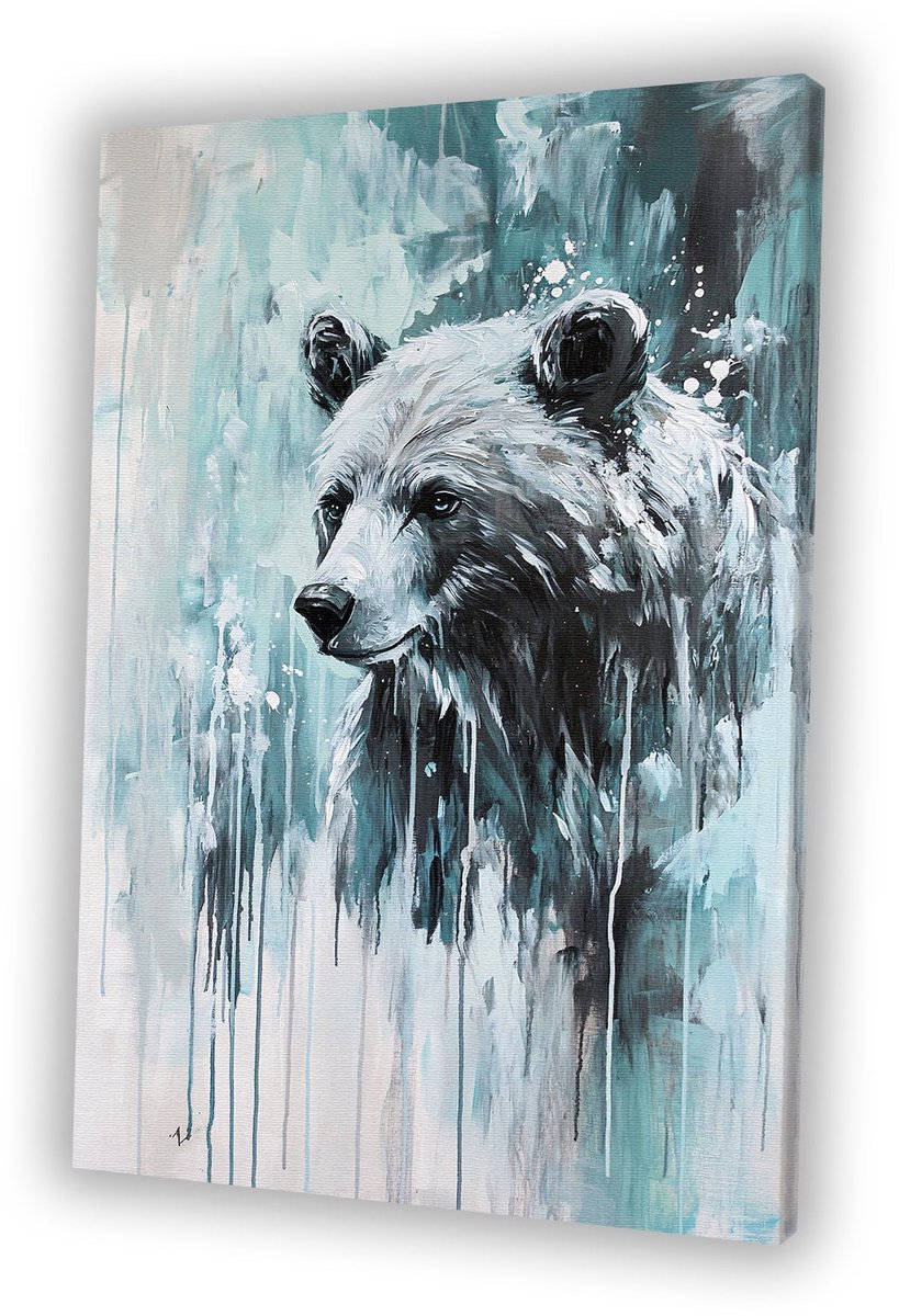 Schilderij van beer met verf - Beer canvaskunst - Schilderijen dier - Modern kunst - Kunstobject - Slaapkamer decoratie - canvas 40x60 cm