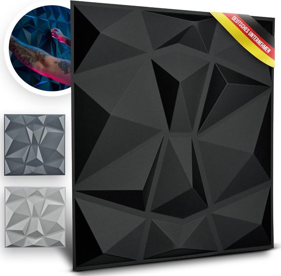 WANEELL - Kunststoff 3D Wandpaneele Diamond Design - 33 Stück 30cm X 30cm Wandplatten (3qm) Hochwertige Pvc Paneele Ideal Fuer Die Gaming Wand Auch Als Deckenpaneele (30 Cm Diamond Schwarz) 4672954381