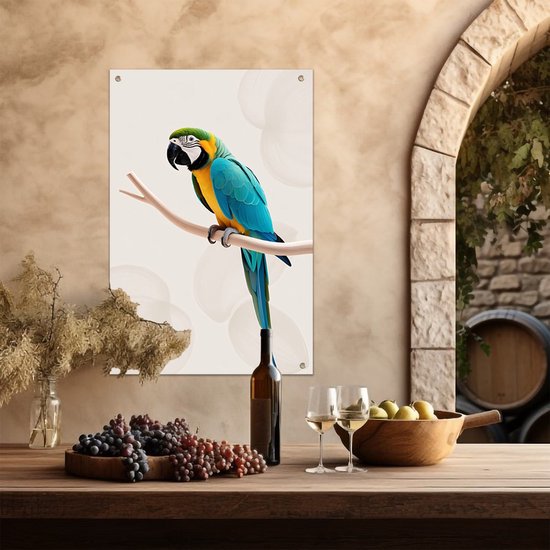 Ara bleu sur une branche - Poster extérieur perroquet - Poster animalier extérieur - Hyperréalisme - Poster extérieur - Décoration murale déperlante - Poster jardin 70x105 cm