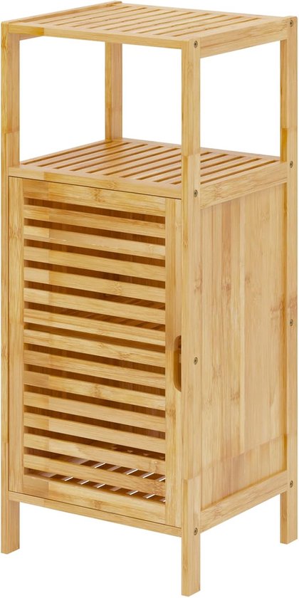 LIFEZEAL Badkamermeubel van bamboe, opbergzuil met 4 draagplanken van 20 kg, magnetische deuren met handgreep, woonkamerkast, 64 x 27,5 x 80 cm, naturel