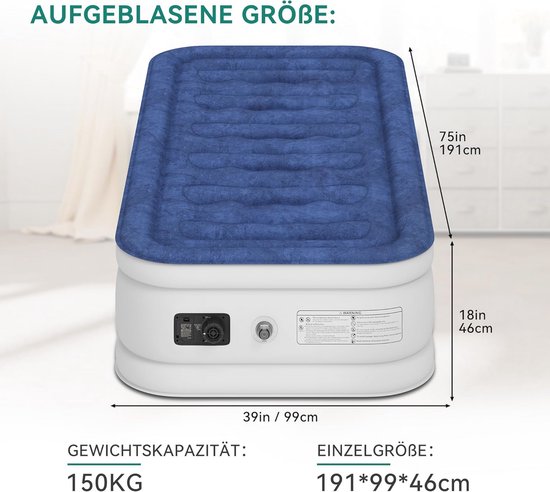 Opblaasbaar Luchtbed met Elektrische Pomp - Zelfopblazend, Comfortabel & Compact - Perfect voor Camping & Logeerpartijen van Lunvon — afbeelding 2