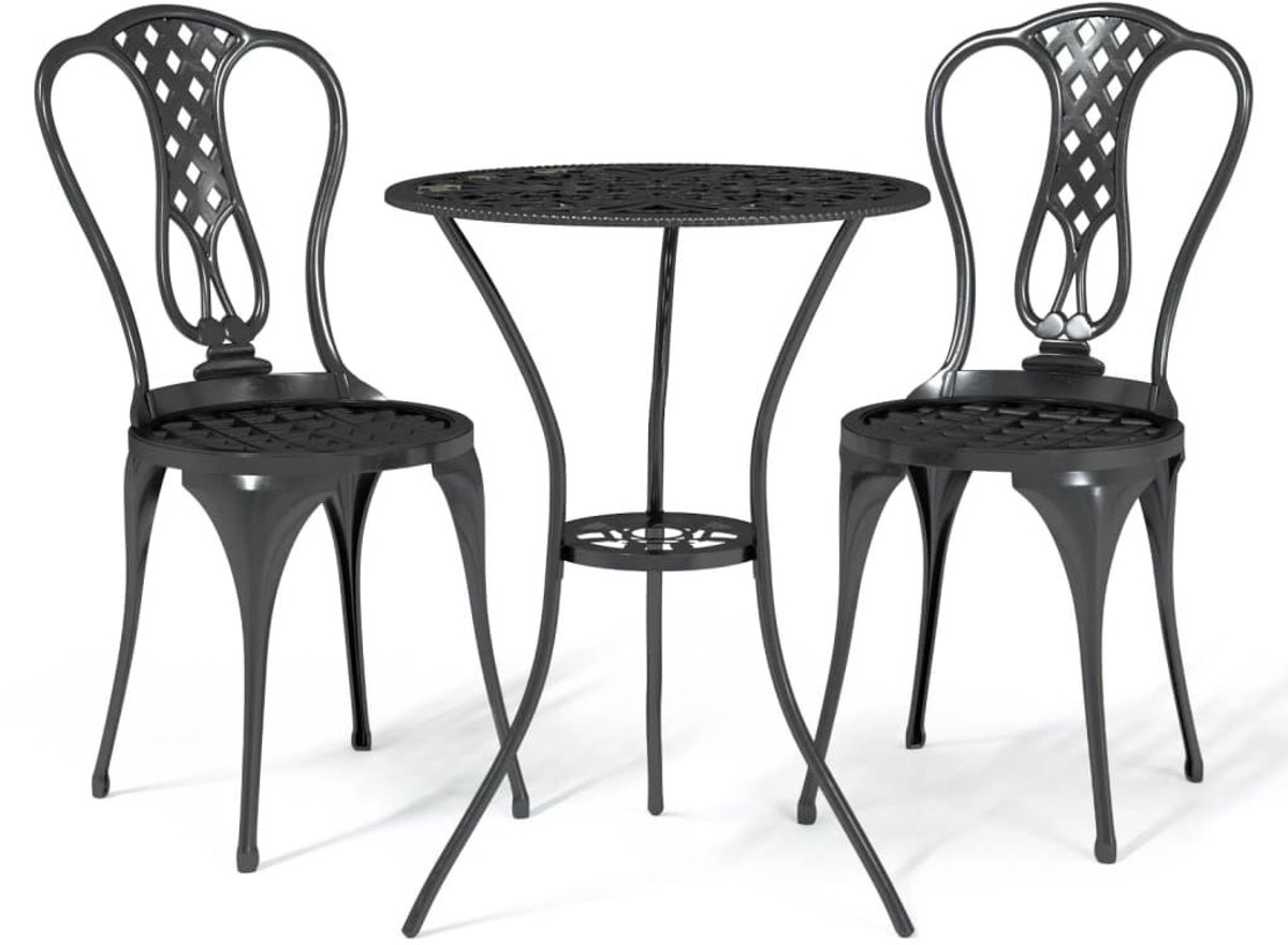Balkonset 2 personen - Tuinset - Bistroset - Zwart - Weerbestendig - 3 delig - Tuintafel en 2 stoelen - 2 personen - Gietaluminium