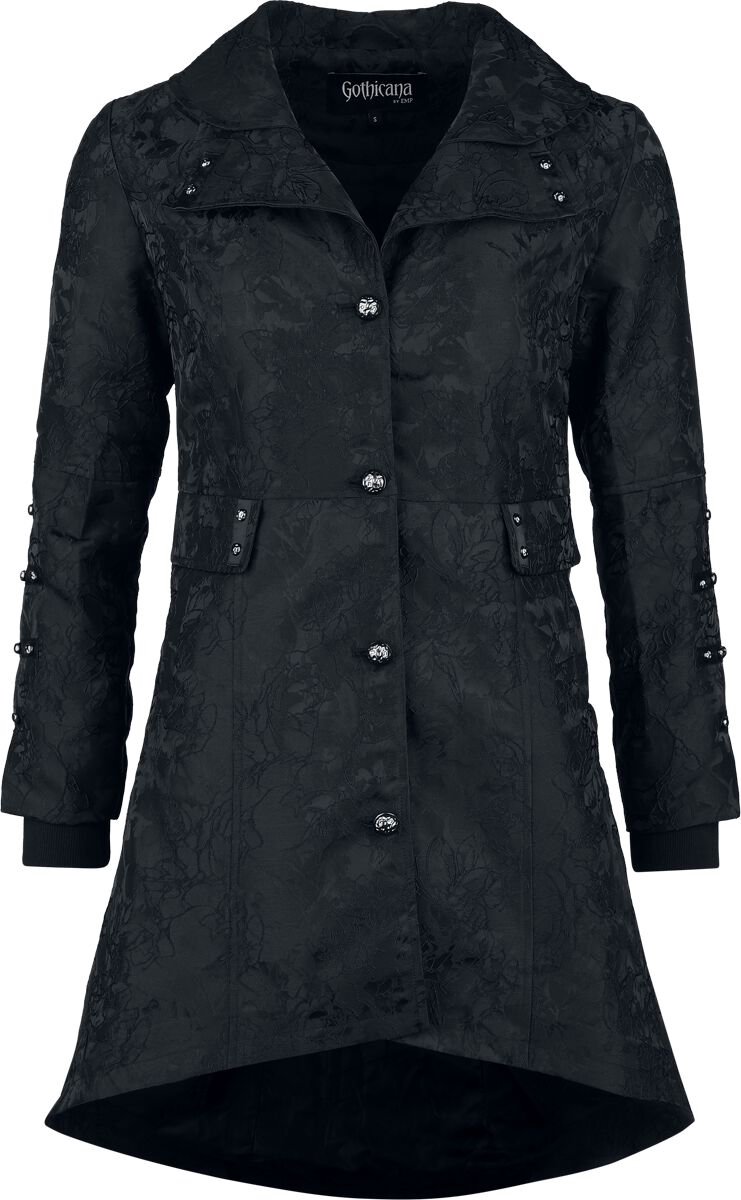 Gothicana zwarte mantel met korset en studs-kraag - Dames - S